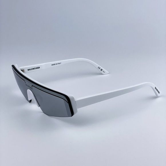 🔥  Balenciaga BB0003S 002 Sunglasses White Silver Grey Mirrored Unisex - Picture 5 of 13